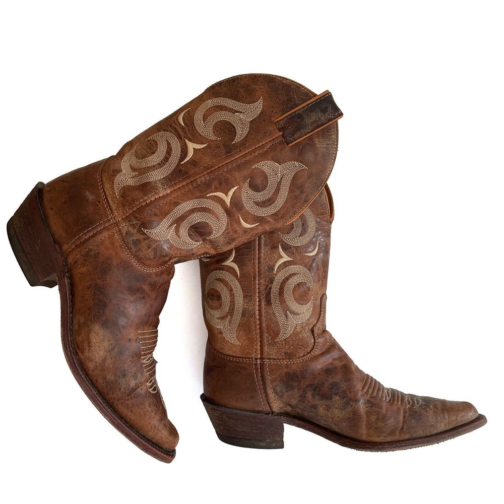 JUSTIN Women Bent Rail Puma Western Boot 7.5 Distressed Brown Leather USA BRL103